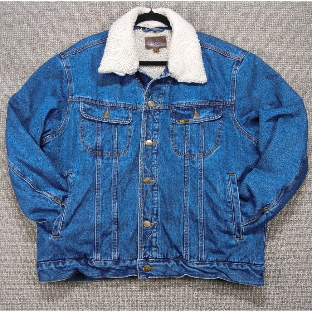 Lee Sherpa Lined Denim Trucker Jacket Mens Medium Jean Removable Collar